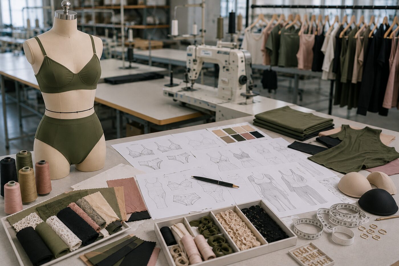Lingerie design development on the studio floor